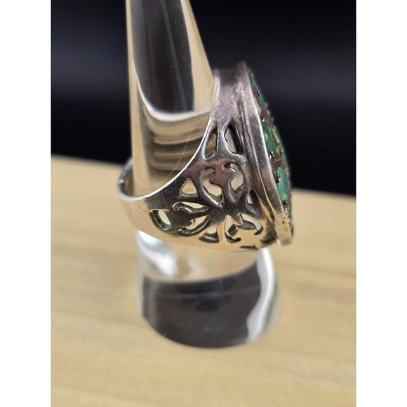 Vintage Estate 925 Sterling Silver & Emerald Ring Large Size 7-1/2 15.2 grams - Picture 3 of 12